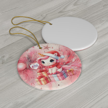 Cute Pink Pastel Unicorn Christmas Ceramic Ornament--My Bright Side Clothing