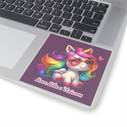 Cute and Sweet Happy Valentines Unicorn Kiss-Cut Sticker-My Bright Side Clothing