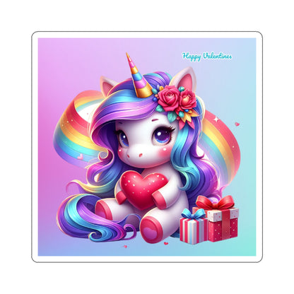 Cute Happy Valentines Rainbow Unicorn Kiss-Cut Sticker-My Bight Side Clothing