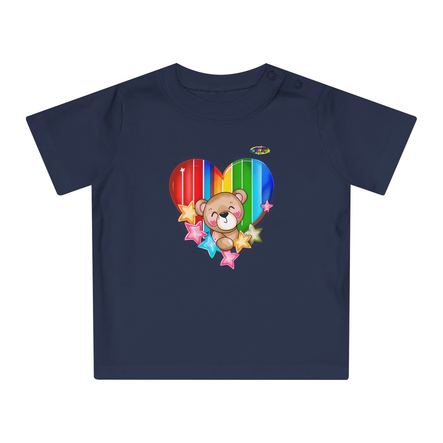 Cute Bright Love Rainbow Heart Teddy Bear Graphic Baby T-Shirt-mybrigtsideclothing.com