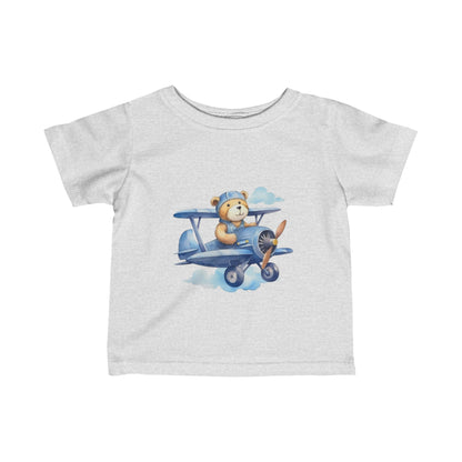 Cute Bear Flying a Airplane Infant Fine Jersey Tee-My Bright Side Clothing