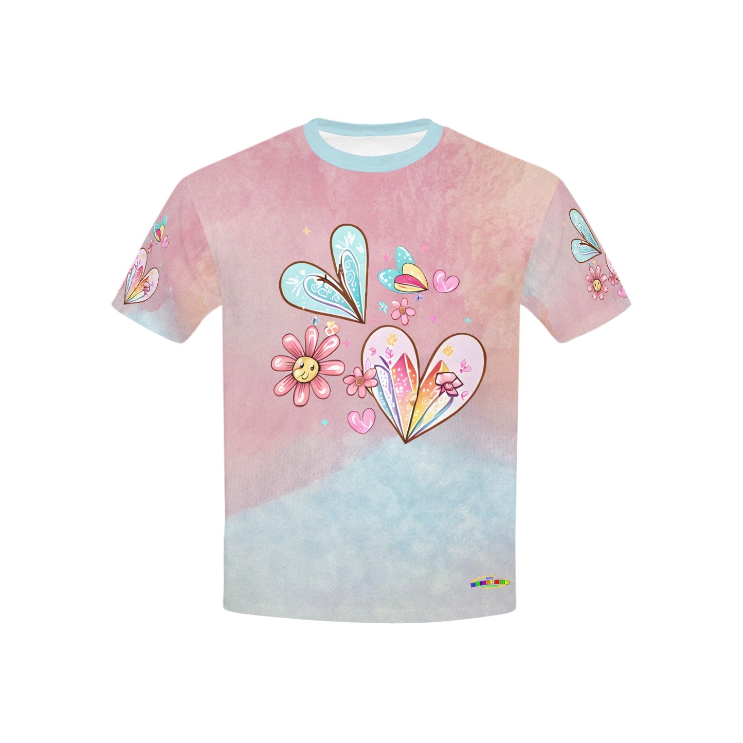 Beautiful Pastel Flower Blossoming love Heart Graphic Children's T-shirt My Bright Side Clothing