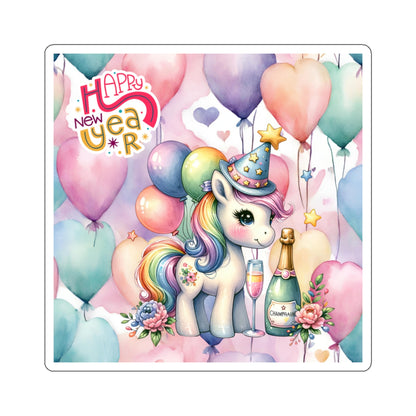 Happy New Year Pastel Unicorn Kiss-Cut Sticker-My Bright Side Clothing