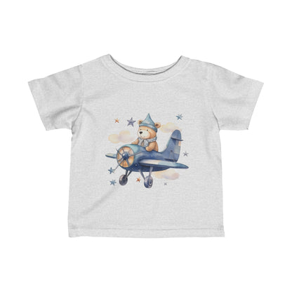 Cute Bear Flying a Airplane Infant Fine Jersey Tee-My Bright Side Clothing