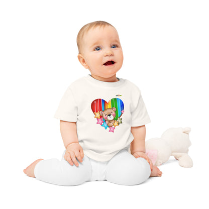 Cute Bright Love Rainbow Heart Teddy Bear Graphic Baby T-Shirt-mybrigtsideclothing.com