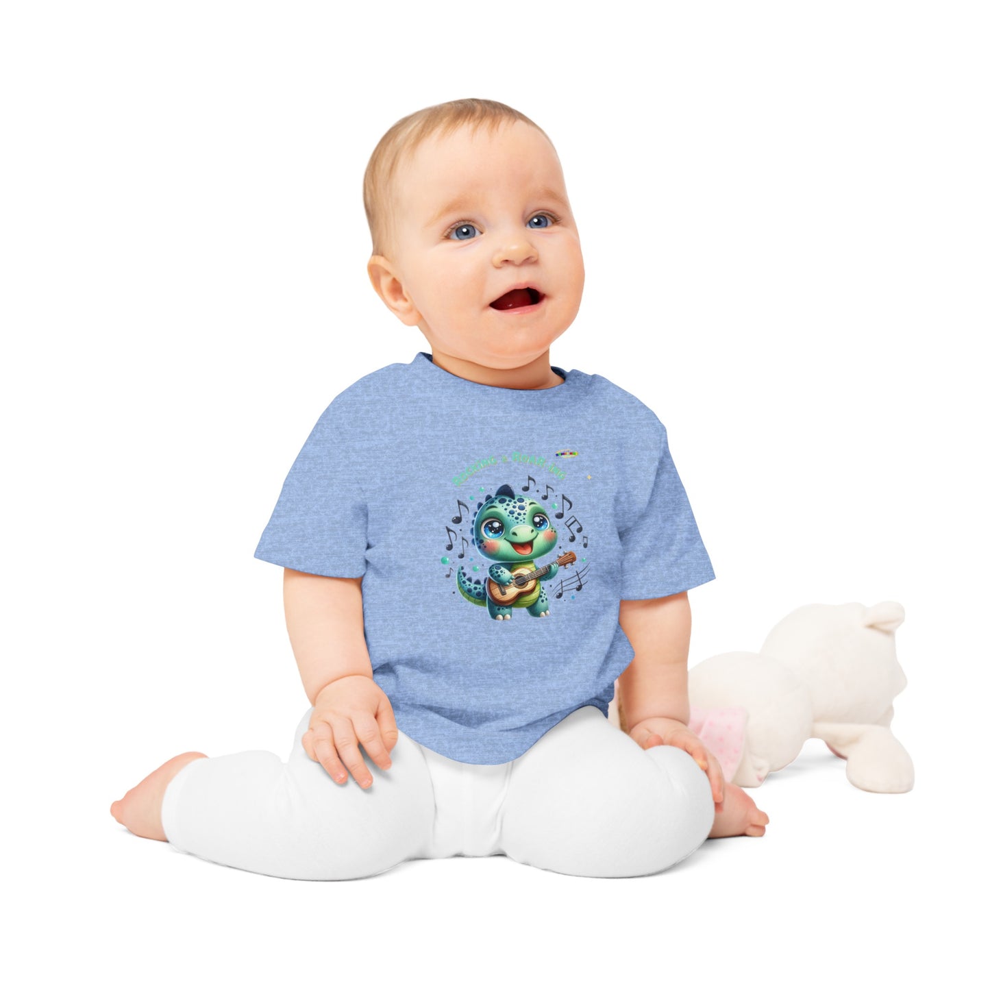 Cute Baby Dino Playing the guitar Baby T-shirt-My Bright Side Clothing