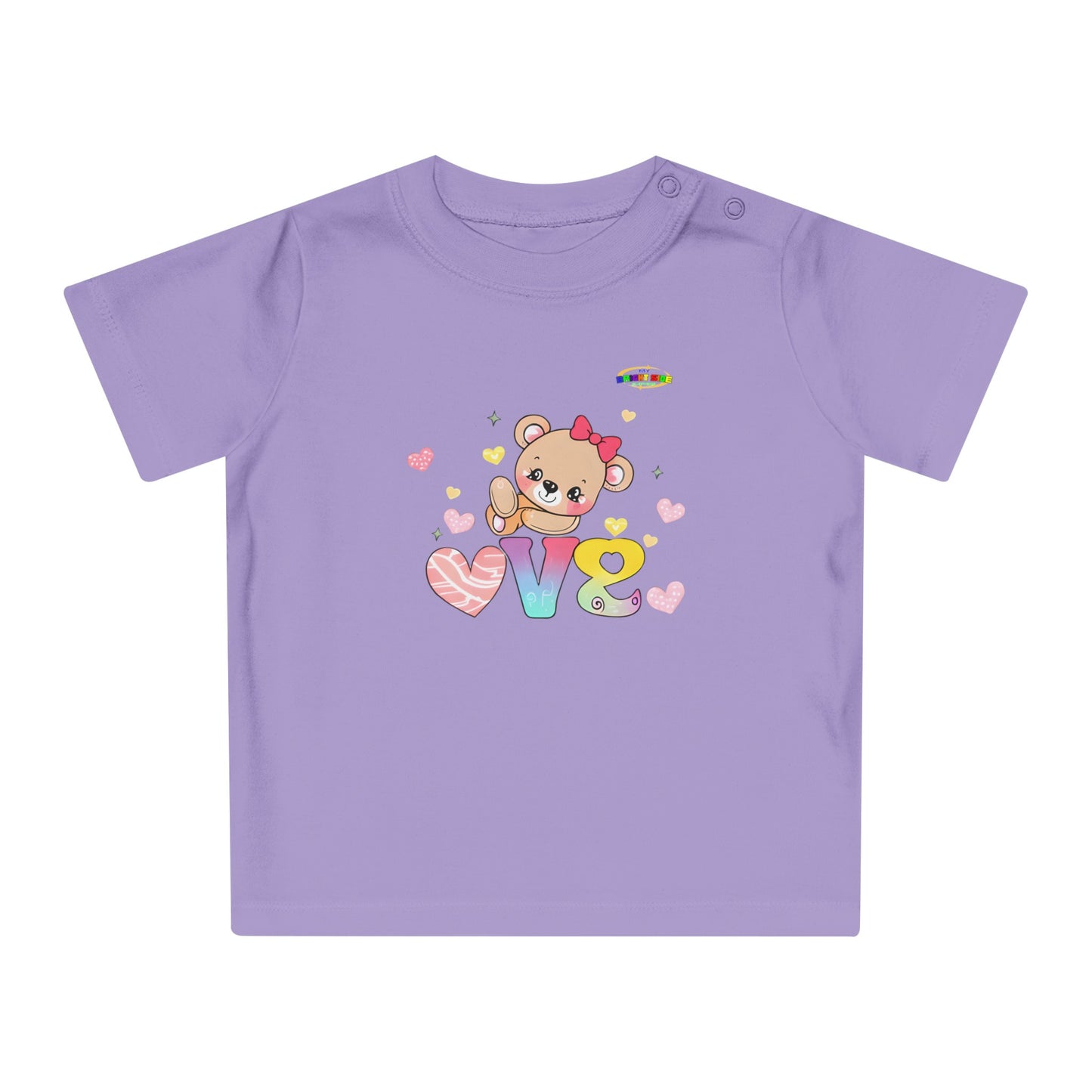 Cute Raining Love Rainbow Heart Teddy Bear Graphic Baby T-Shirt-mybrigtsideclothing.com