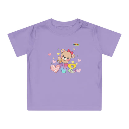 Cute Raining Love Rainbow Heart Teddy Bear Graphic Baby T-Shirt-mybrigtsideclothing.com