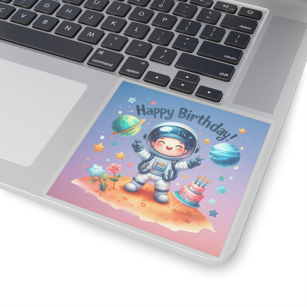 Cute Astronaut Happy Birthday Kiss-Cut Sticker-My Bright Side Clothing