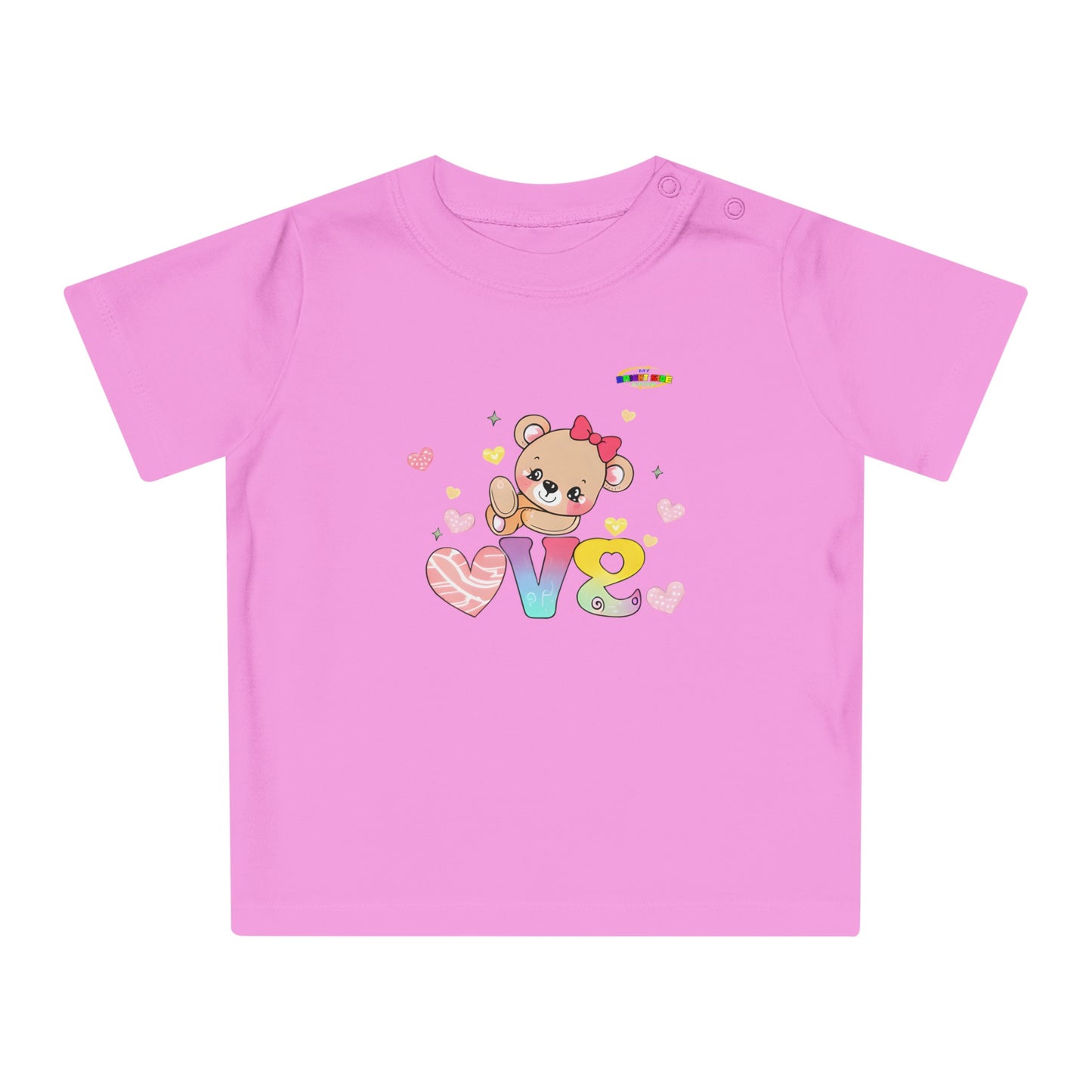 Cute Raining Love Rainbow Heart Teddy Bear Graphic Baby T-Shirt-mybrigtsideclothing.com