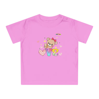 Cute Raining Love Rainbow Heart Teddy Bear Graphic Baby T-Shirt-mybrigtsideclothing.com