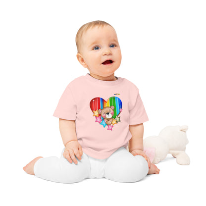 Cute Bright Love Rainbow Heart Teddy Bear Graphic Baby T-Shirt-mybrigtsideclothing.com