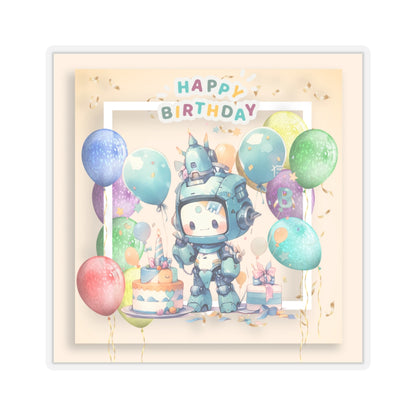 Cute little Robot Happy Birthday Kiss-Cut Sticker-My Bright Side Clothing