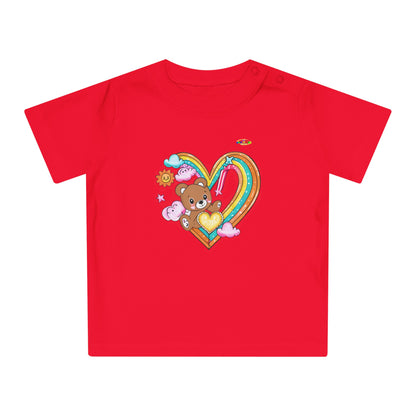 Cute Rainbow Heart Teddy Bear Graphic Baby T-Shirt-mybrigtsideclothing.com