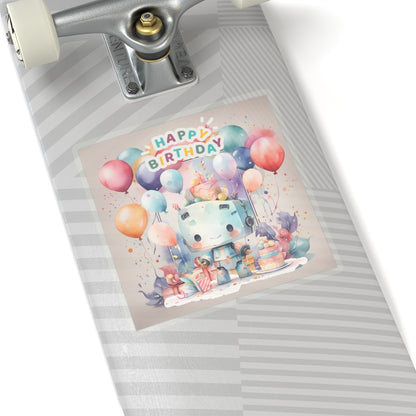 Cute little Robot Happy Birthday Kiss-Cut Sticker-My Bright Side Clothing