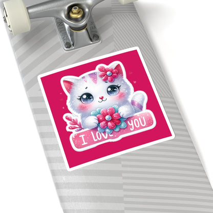 Cute and Sweet Happy Valentines Kitten-Kiss-Cut Sticker-My Bright Side Clothing