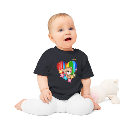 Cute Bright Love Rainbow Heart Teddy Bear Graphic Baby T-Shirt-mybrigtsideclothing.com