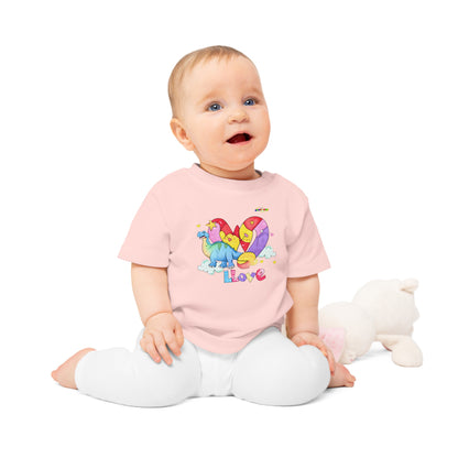 Cute Rainbow Heart Dino Graphic Baby T-Shirt-mybrigtsideclothing.com