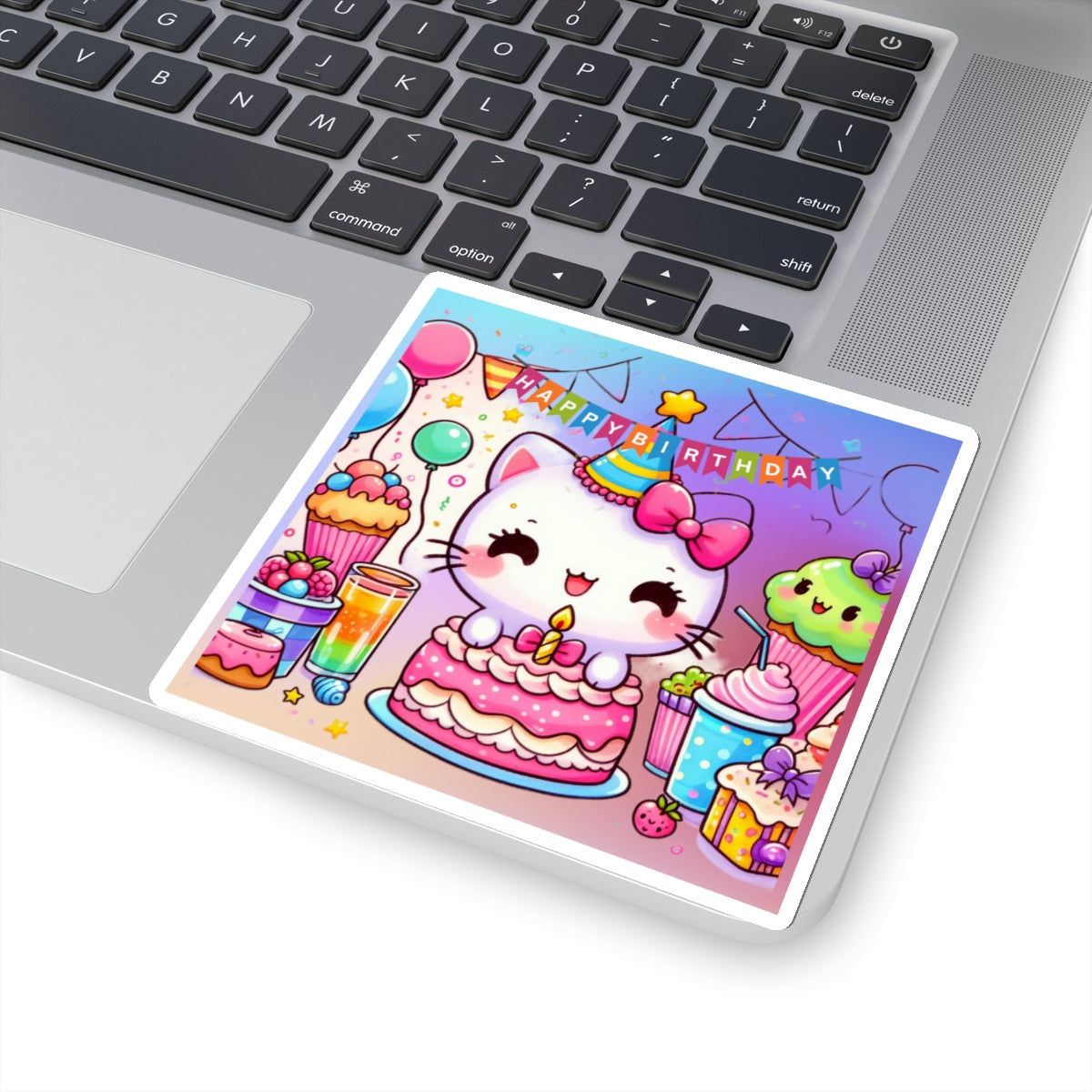 Cute little Cartoon Kitten Happy Birthday Kiss-Cut Sticker-My Bright Side Clothing