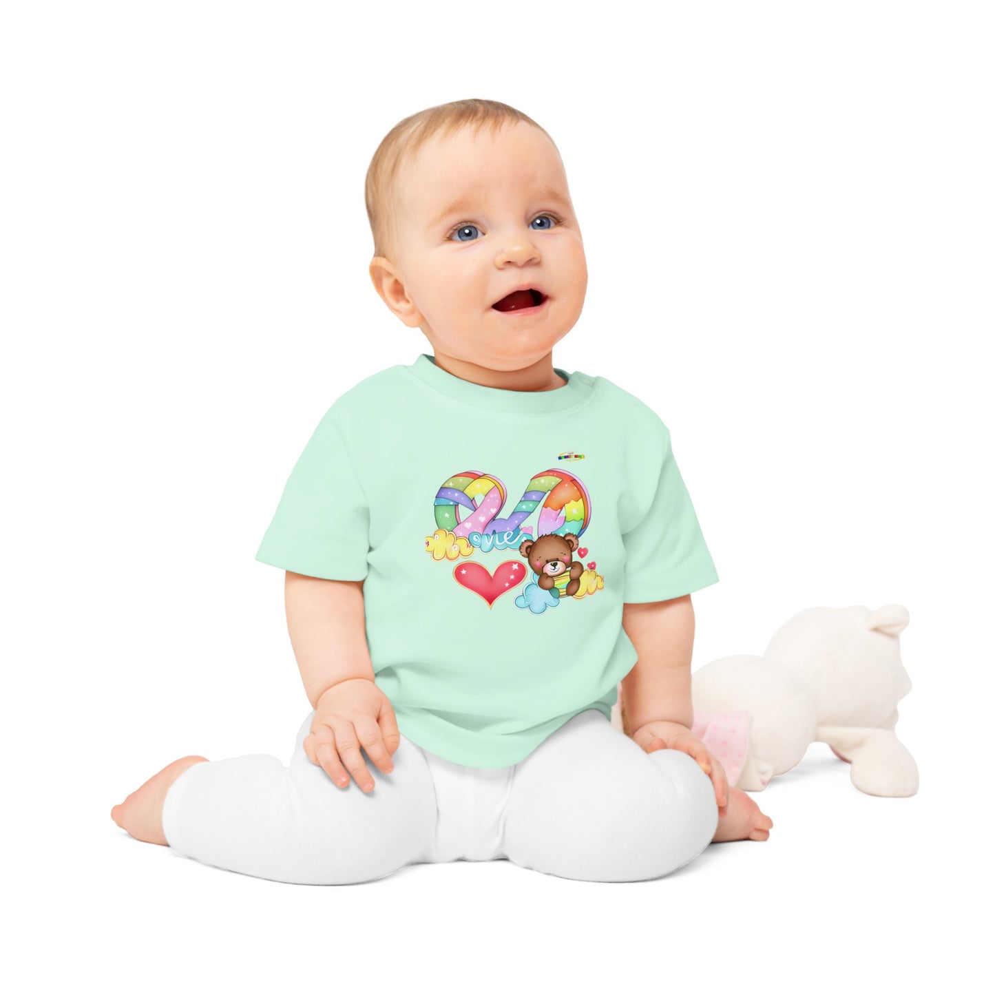 Cute Rainbow Heart Teddy Bear Graphic Baby T-Shirt-mybrightsideclothing.com