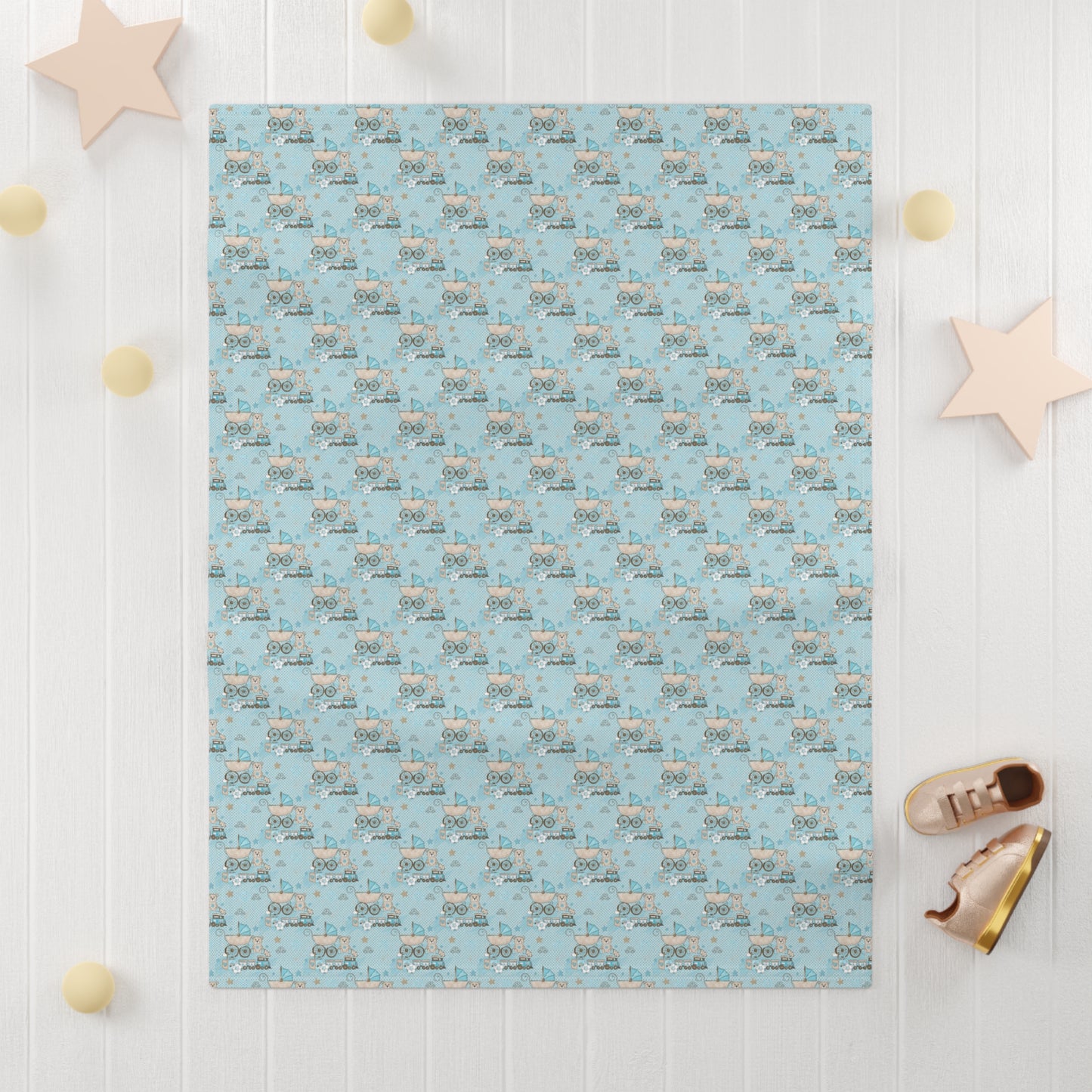 Blue Teddy Bear Toy Train Pattern Soft Fleece Baby Blanket-MyBrightSideClothing