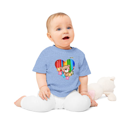 Cute Bright Love Rainbow Heart Teddy Bear Graphic Baby T-Shirt-mybrigtsideclothing.com