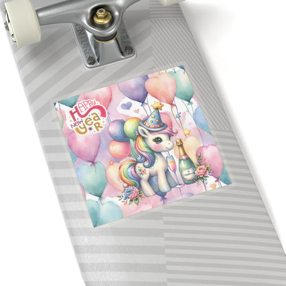 Happy New Year Pastel Unicorn Kiss-Cut Sticker-My Bright Side Clothing