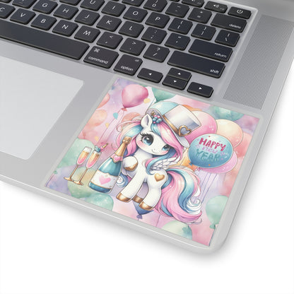 Happy New Year Pastel Unicorn Kiss-Cut Sticker-My Bright Side Clothing