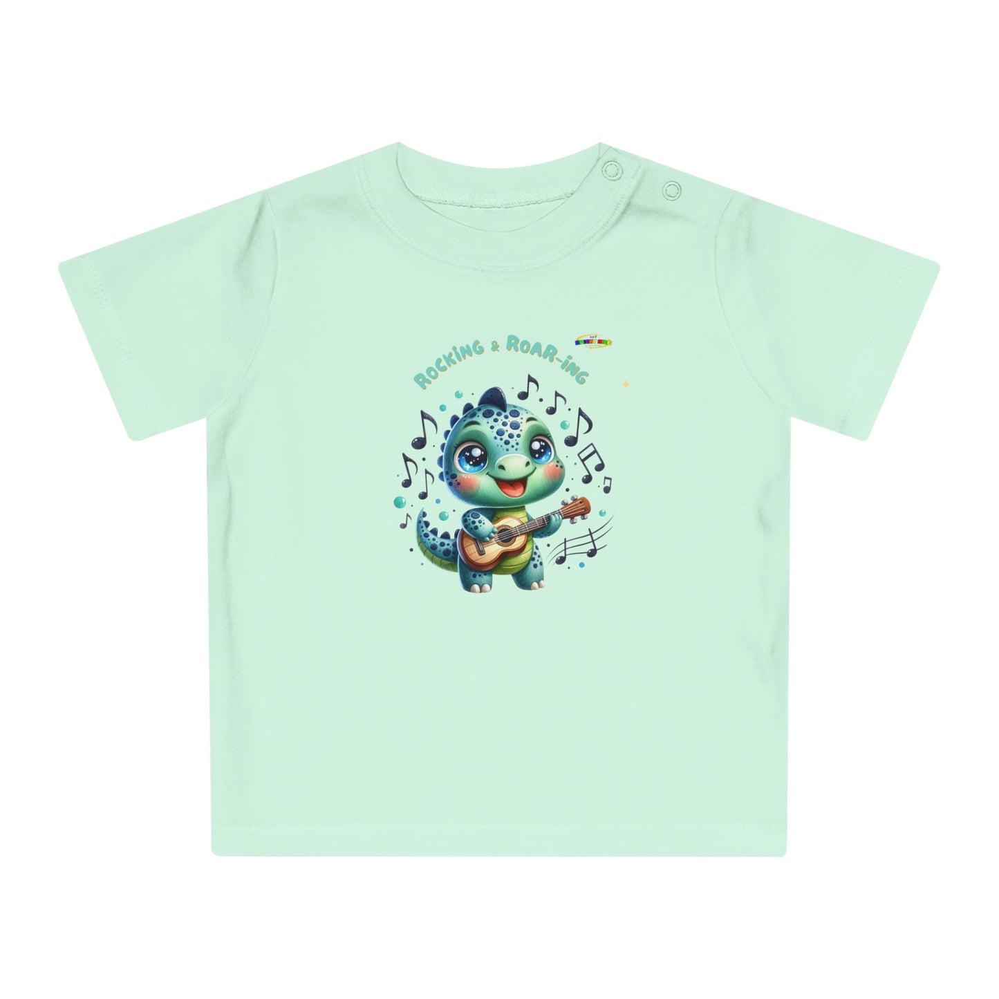 Cute Baby Dino Playing the guitar Baby T-shirt-My Bright Side Clothing