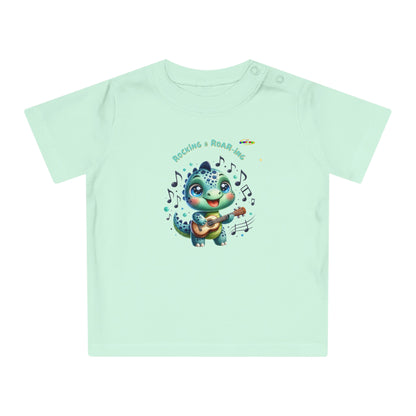 Cute Baby Dino Playing the guitar Baby T-shirt-My Bright Side Clothing