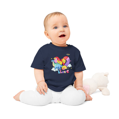 Cute Rainbow Heart Dino Graphic Baby T-Shirt-mybrigtsideclothing.com