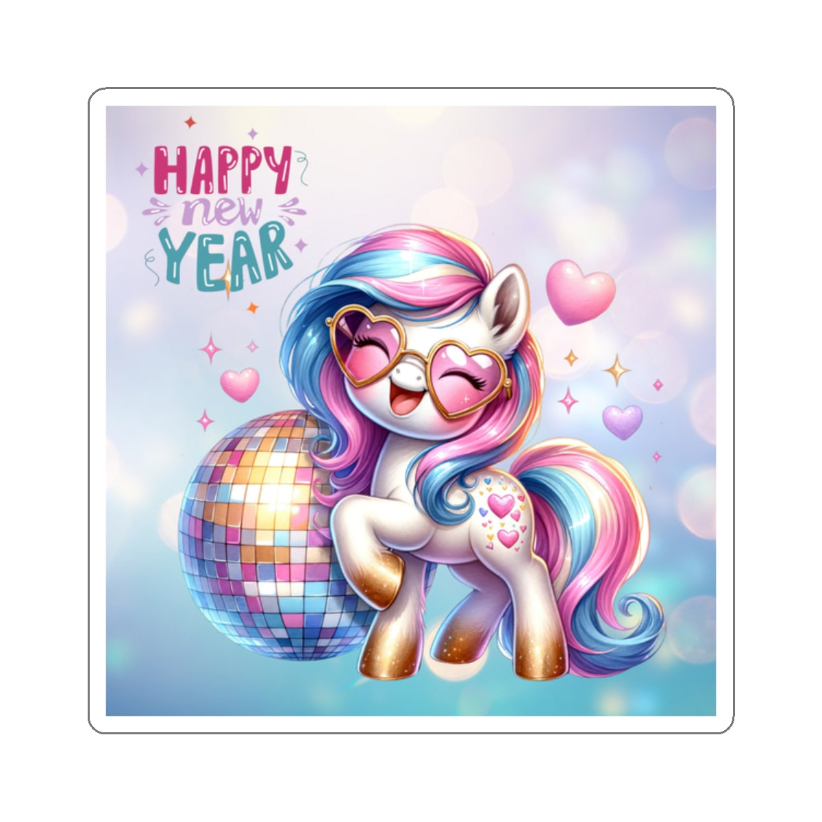 Happy New Year Pastel Unicorn Kiss-Cut Sticker-My Bright Side Clothing