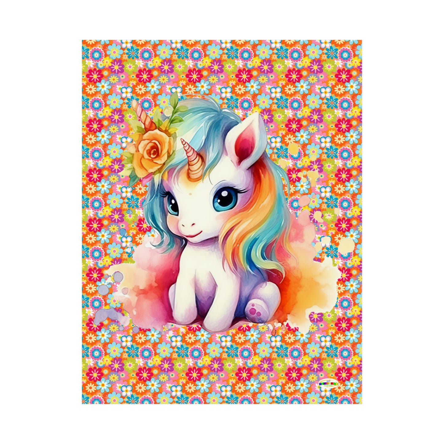 Beautiful Flower Unicorn Graphic and Pattern Matte Vertical Poster-My Bright Side Clothing