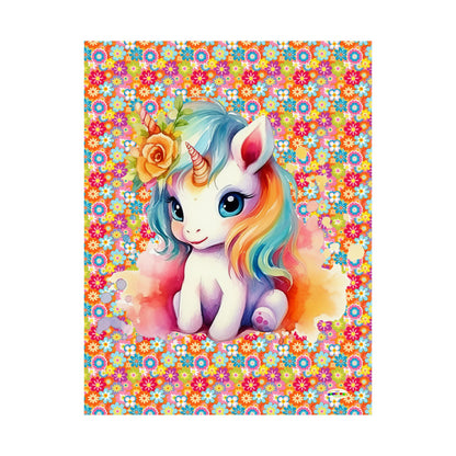 Beautiful Flower Unicorn Graphic and Pattern Matte Vertical Poster-My Bright Side Clothing