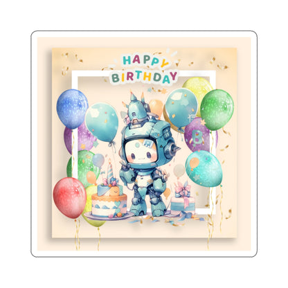 Cute little Robot Happy Birthday Kiss-Cut Sticker-My Bright Side Clothing