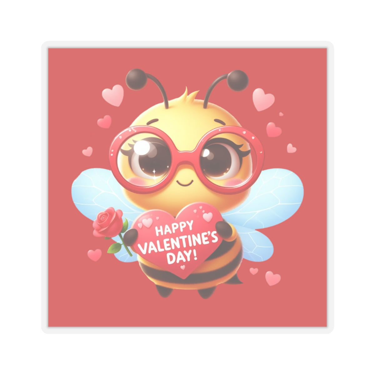 Cute and Sweet Happy Valentines Bumble Bee-Kiss-Cut Sticker-My Bright Side Clothing