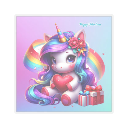 Cute Happy Valentines Rainbow Unicorn Kiss-Cut Sticker-My Bight Side Clothing