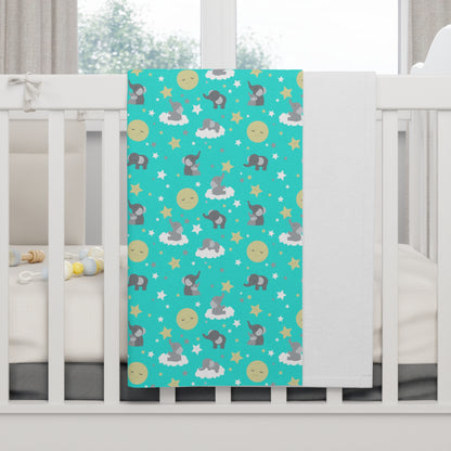 Cute Teal Baby Elephant Pattern Soft Fleece Baby Blanket--My Bright Side Clothing