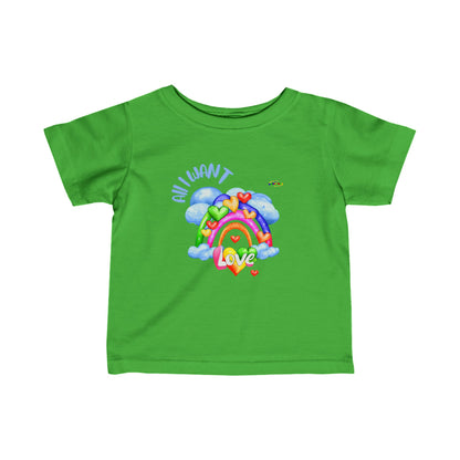 Cute All I want is love rainbow hearty graphic  Infant Fine Jersey Tee-My Bright Side Clothing