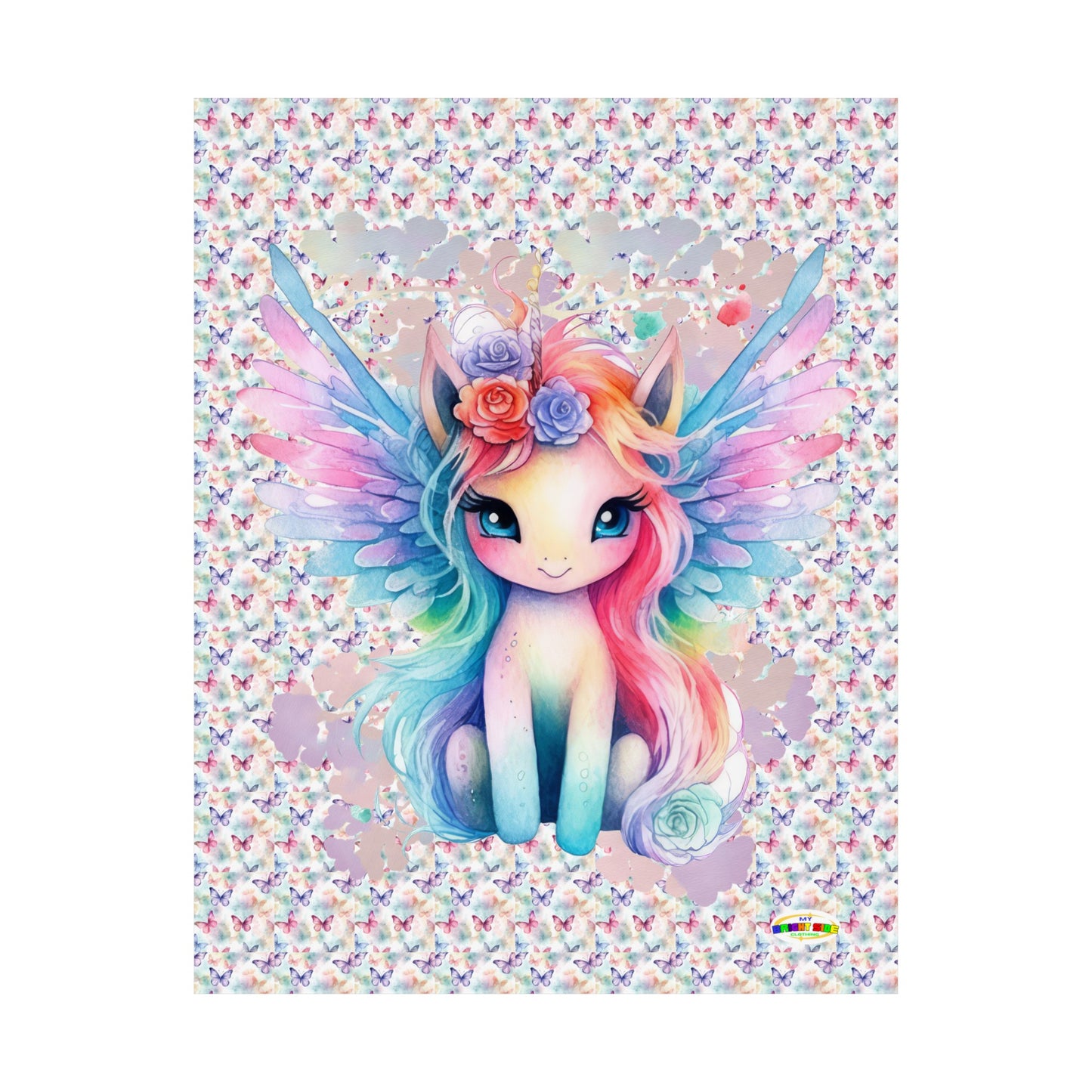 Beautiful Floral Butterfly Unicorn Graphic Matte Vertical Poster-My Bright Side Clothing