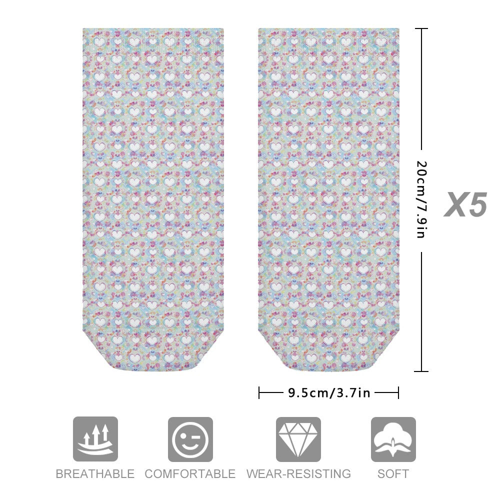 Pastel Heart Rainbow Pattern Children's Comfortable Socks -5 Pairs -MyBrightSideClothing