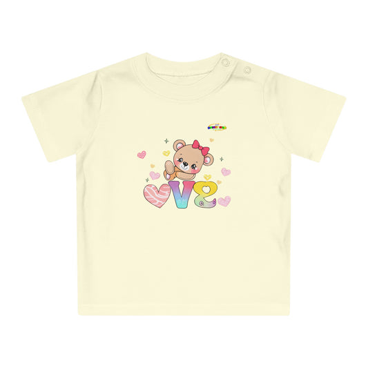 Cute Raining Love Rainbow Heart Teddy Bear Graphic Baby T-Shirt-mybrigtsideclothing.com