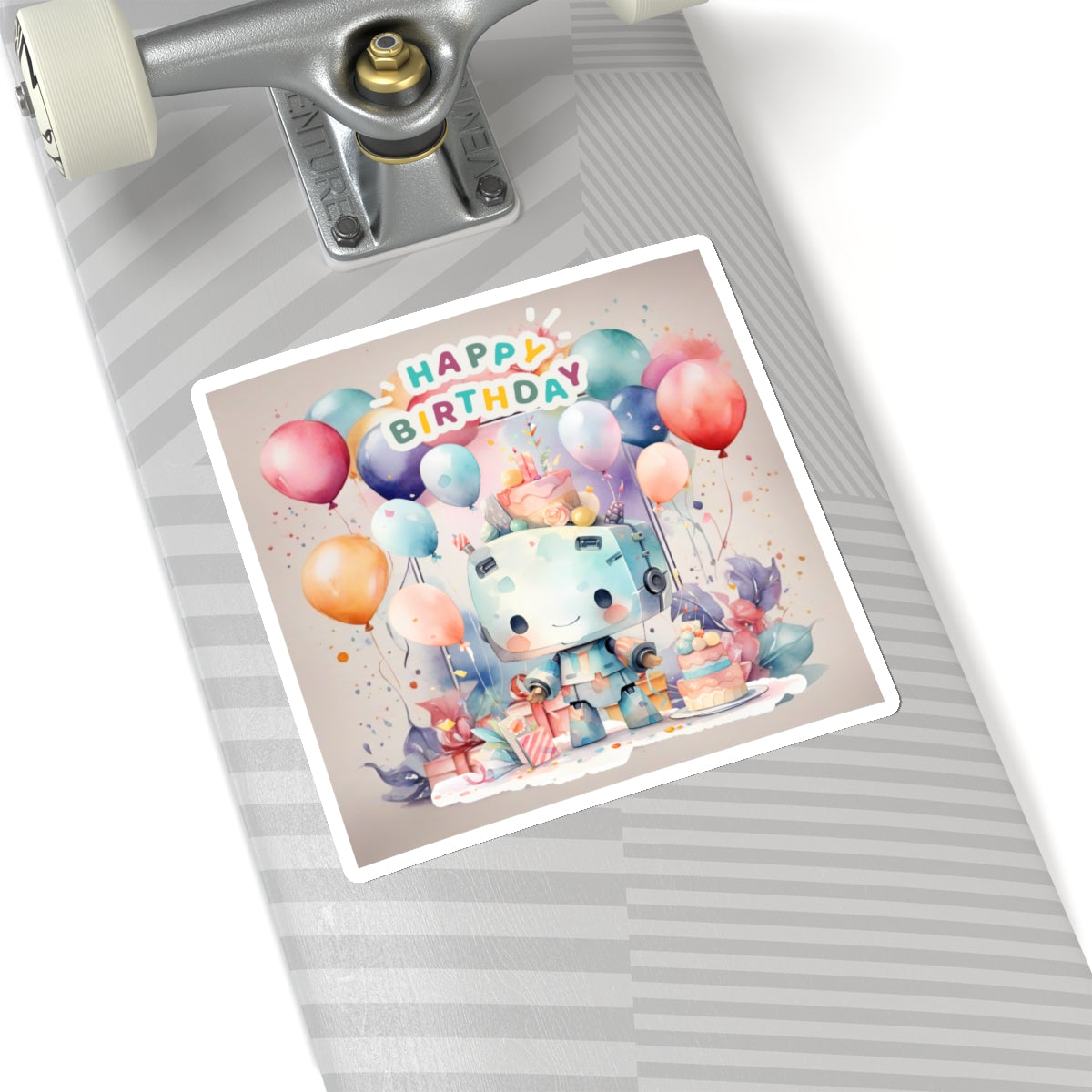 Cute little Robot Happy Birthday Kiss-Cut Sticker-My Bright Side Clothing