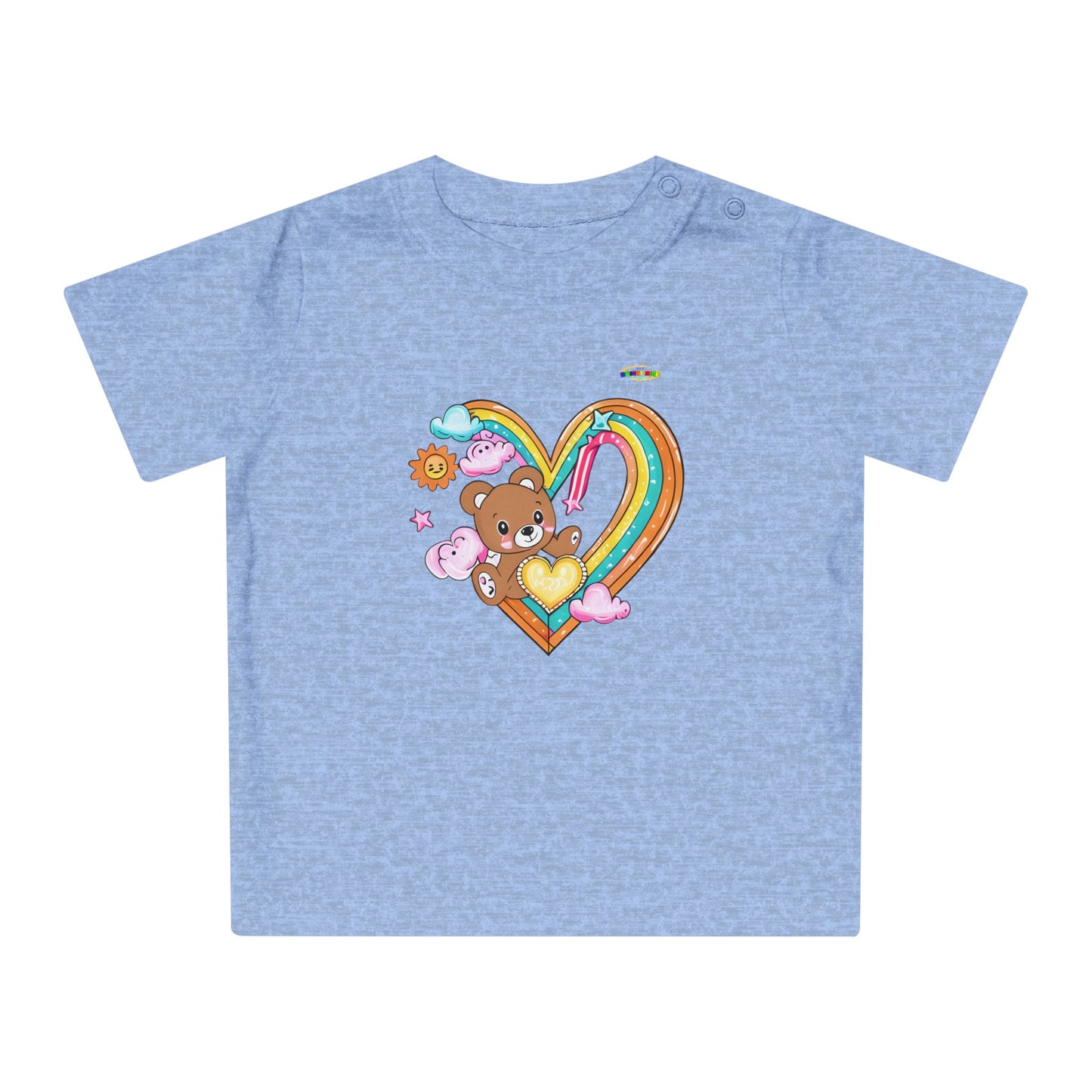 Cute Rainbow Heart Teddy Bear Graphic Baby T-Shirt-mybrigtsideclothing.com