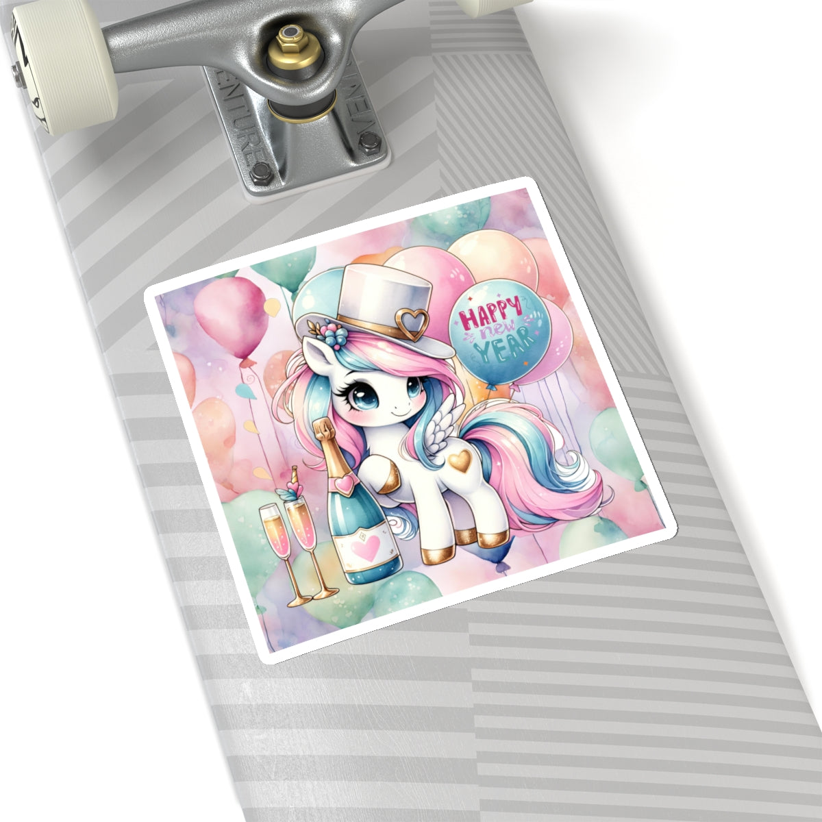 Happy New Year Pastel Unicorn Kiss-Cut Sticker-My Bright Side Clothing