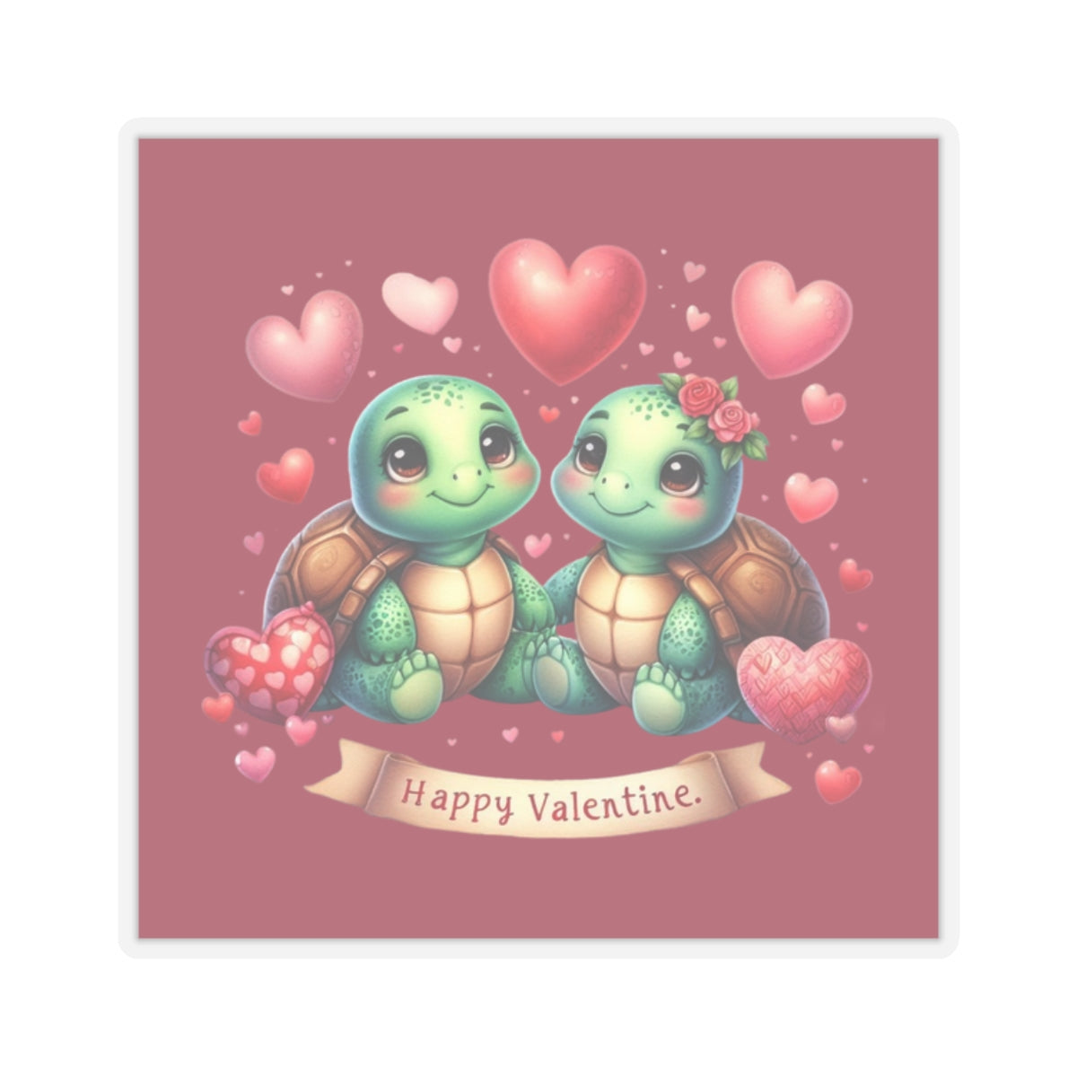 Cute and Sweet Happy Valentines Baby Turtles Kiss-Cut Sticker-My Bright Side Clothing