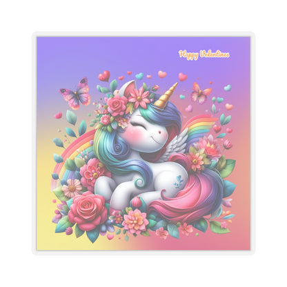 Cute Happy Valentines Rainbow Unicorn Kiss-Cut Sticker-My Bight Side Clothing