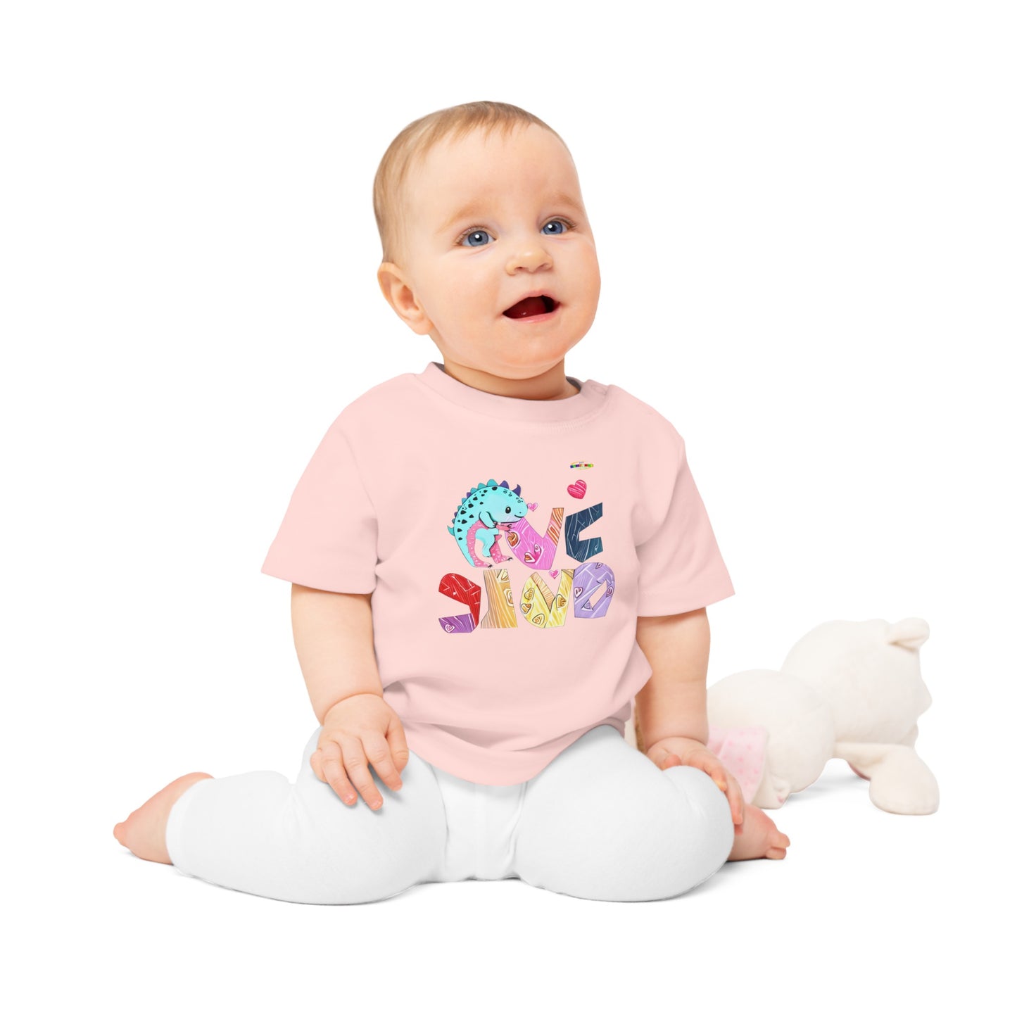 Cute Roaring Dino Love Graphic Baby T-Shirt-mybrigtsideclothing.com