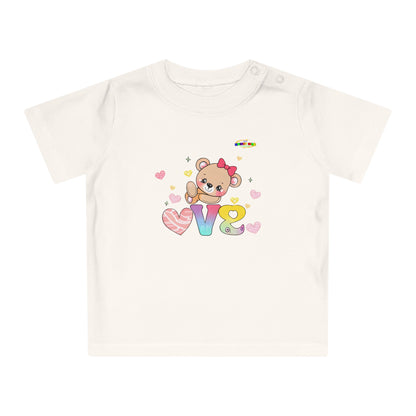 Cute Raining Love Rainbow Heart Teddy Bear Graphic Baby T-Shirt-mybrigtsideclothing.com