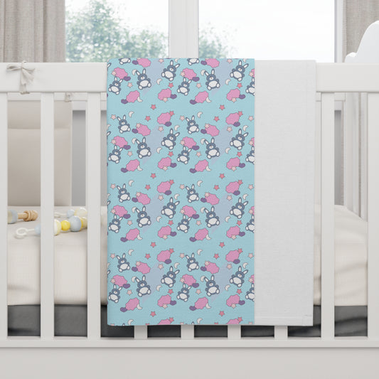 Cute Pastel Blue Pink Baby Bunnies Pattern Soft Fleece Baby Blanket--My Bright Side Clothing